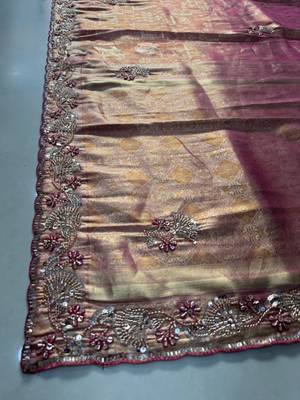 Pink clr Beads work kanjiwaram silk blend saree 5