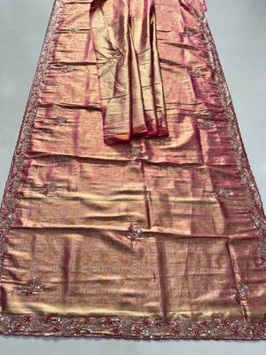 Pink clr Beads work kanjiwaram silk blend saree 6