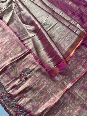 Pink clr Beads work kanjiwaram silk blend saree 7