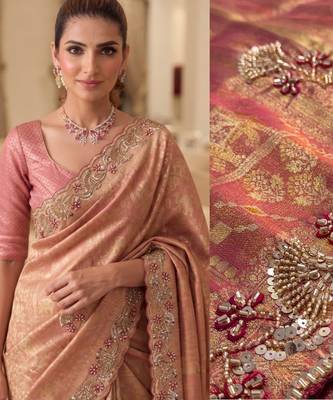 Pink clr Beads work kanjiwaram silk blend saree 10