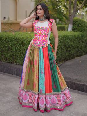 Lovely Multi-Color Cotton Navratri Wear Lehenga With Gamthi Work Choli 1