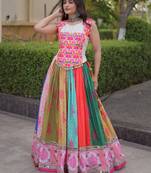 Lovely Multi-Color Cotton Navratri Wear Lehenga With Gamthi Work Choli