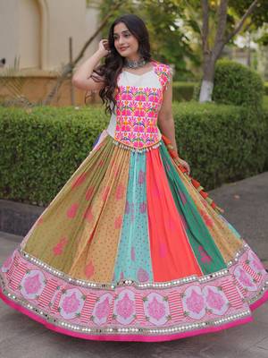 Lovely Multi-Color Cotton Navratri Wear Lehenga With Gamthi Work Choli 2