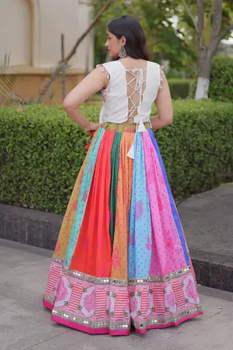 Lovely Multi-Color Cotton Navratri Wear Lehenga With Gamthi Work Choli