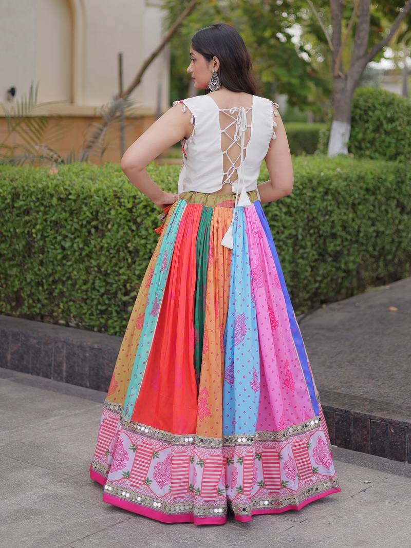 Lovely Multi-Color Cotton Navratri Wear Lehenga With Gamthi Work Choli