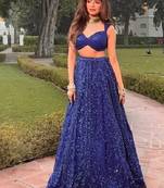 Royal Blue Faux Georgette Embroidered Lehenga Set