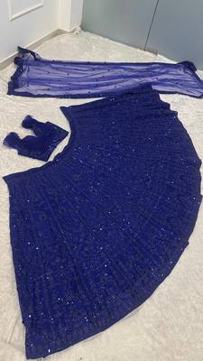 Royal Blue Faux Georgette Embroidered Lehenga Set 4