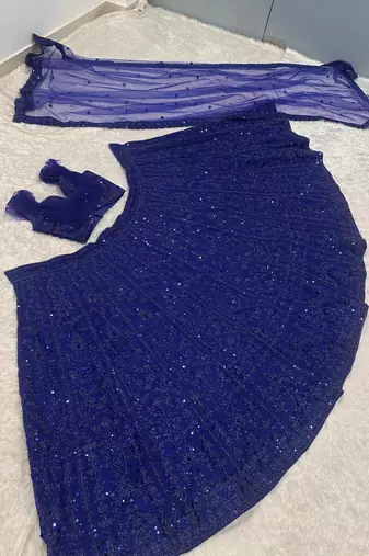 Royal Blue Faux Georgette Embroidered Lehenga Set