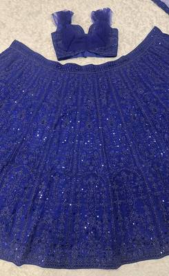 Royal Blue Faux Georgette Embroidered Lehenga Set 5