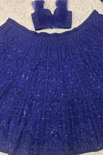 Royal Blue Faux Georgette Embroidered Lehenga Set