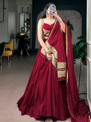 Notable Maroon Cotton Navratri Lehenga Choli With Embroidered Dupatta 1