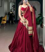 Notable Maroon Cotton Navratri Lehenga Choli With Embroidered Dupatta
