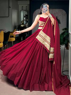 Notable Maroon Cotton Navratri Lehenga Choli With Embroidered Dupatta 2