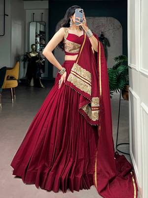 Notable Maroon Cotton Navratri Lehenga Choli With Embroidered Dupatta 3