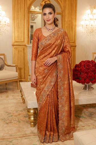 Rust clr Beads work kanjiwaram silk blend saree