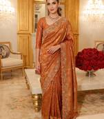 Rust clr Beads work kanjiwaram silk blend saree