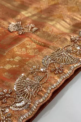 Rust clr Beads work kanjiwaram silk blend saree