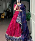 Striking Pink Bandhej Print Silk Navratri Wear Lehenga With Blouse