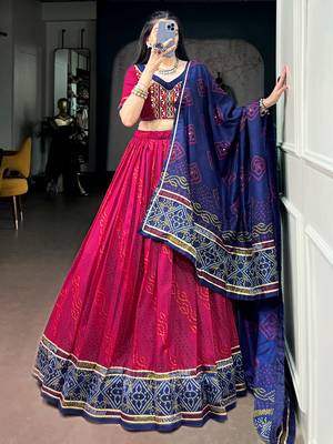 Striking Pink Bandhej Print Silk Navratri Wear Lehenga With Blouse 2