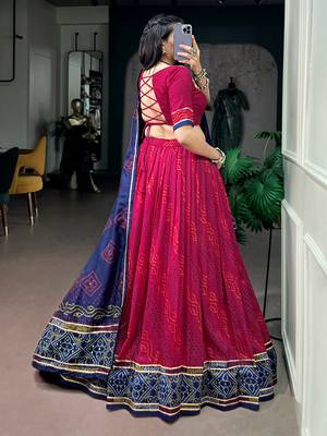 Striking Pink Bandhej Print Silk Navratri Wear Lehenga With Blouse 4