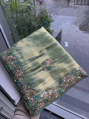 Rama Teal Blue clr Beads work kanjiwaram silk Blend saree 5