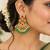 South indian gold plated cz chandbali earrings with green red beads & pearl drops