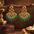 South indian gold plated cz chandbali earrings with green red beads & pearl drops
