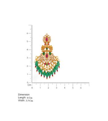South indian gold plated cz chandbali earrings with green red beads & pearl drops 4