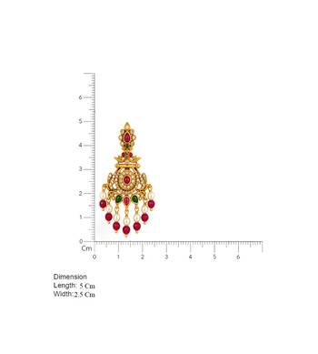 South indian ruby gold chandbali earrings with pearl & red bead drops 4