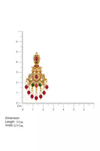 South indian ruby gold chandbali earrings with pearl & red bead drops