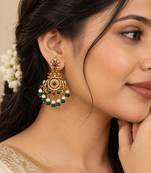 South indian ruby green temple jhumka earrings with pearl  green bead drops