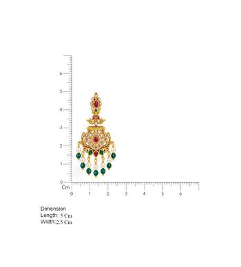 South indian ruby green temple jhumka earrings with pearl  green bead drops 4
