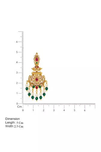 South indian ruby green temple jhumka earrings with pearl  green bead drops