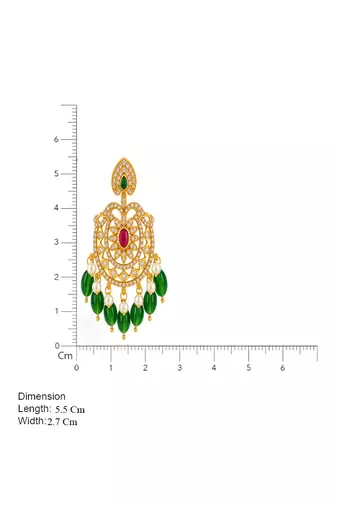 Cz chandbali gold-plated earrings with green beads & pearl drops