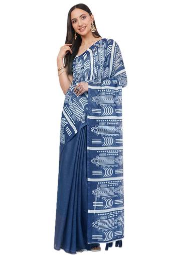 Blue pure linen dyed saree with blouse