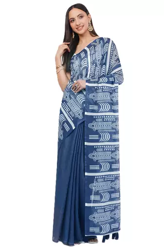 Blue pure linen dyed saree with blouse