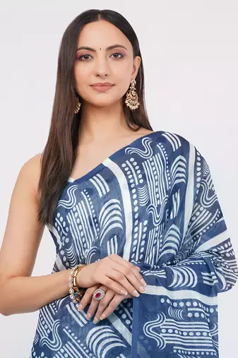 Blue pure linen dyed saree with blouse