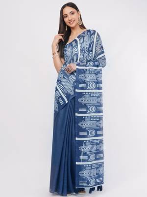 Blue pure linen dyed saree with blouse 4