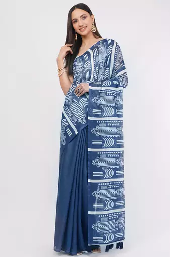 Blue pure linen dyed saree with blouse