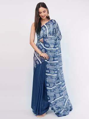 Blue pure linen dyed saree with blouse 5