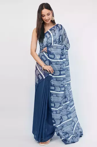 Blue pure linen dyed saree with blouse