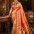 orange kanjivaram silk blend woven work traditional saree