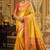 yellow kanjivaram silk blend woven work traditional saree