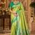 parrot green kanjivaram silk blend woven work traditional saree