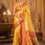 golden yellow kanjivaram silk blend woven work traditional saree
