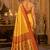 golden yellow kanjivaram silk blend woven work traditional saree