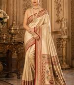 yellow kanjivaram silk blend woven work traditional saree