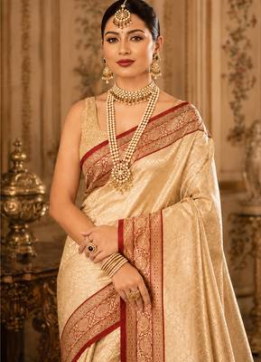 yellow kanjivaram silk blend woven work traditional saree 2