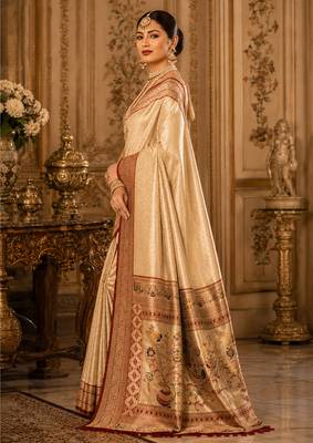 yellow kanjivaram silk blend woven work traditional saree 3