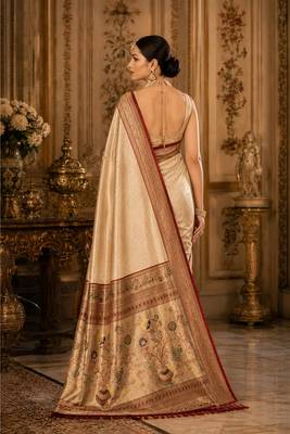 yellow kanjivaram silk blend woven work traditional saree 4